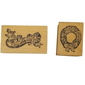 Vintage Christmas Holiday Rubber Stamps Nature Impressions Wreath 1st Class Toys